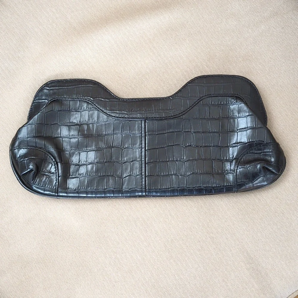 Maxx New York Crocodile-Embossed Leather Clutch In Black